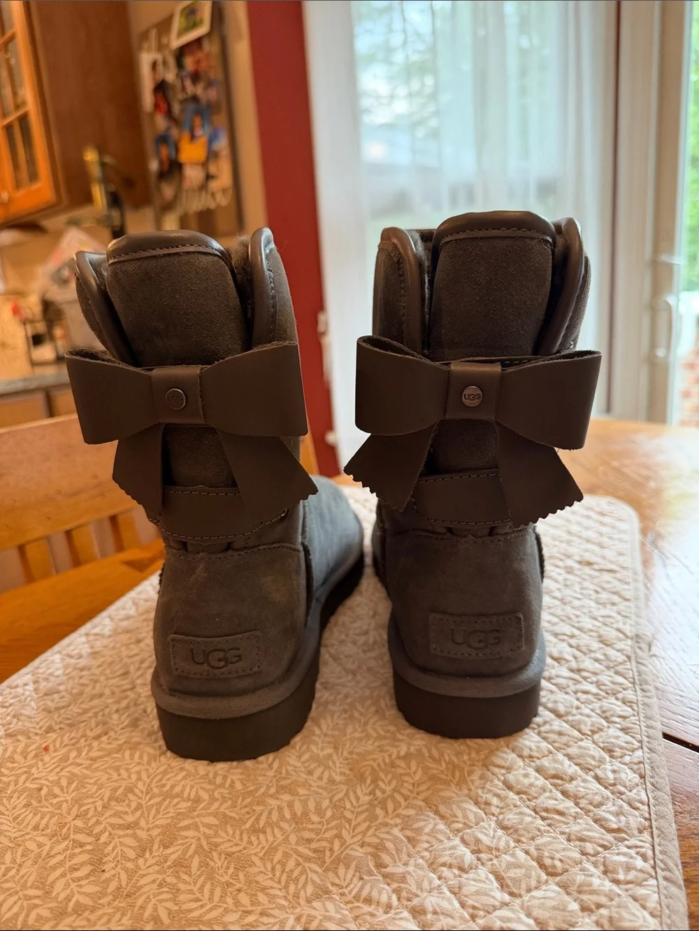 NEVER WORN UGG Bow Back Suede Boots - Charcoal